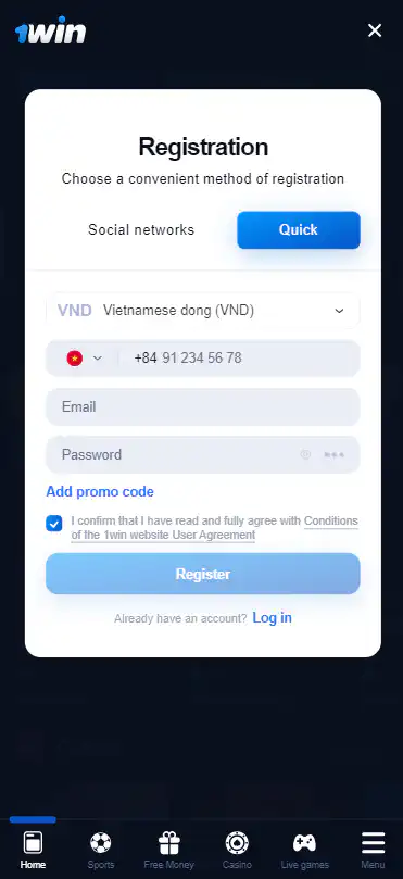 1win app login